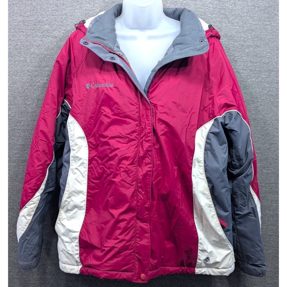 COLUMBIA Womens Jacket - Burgandy/Gray, Ski Coat, Hood, Waterproof, Size XL